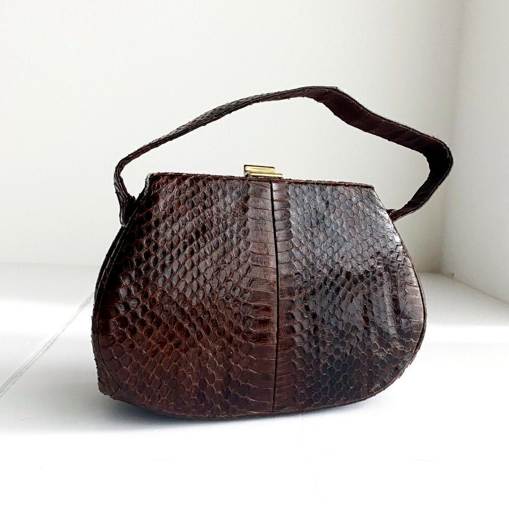Vintage 50s 60s Brown Snakeskin Small Evening Top Handle Purse